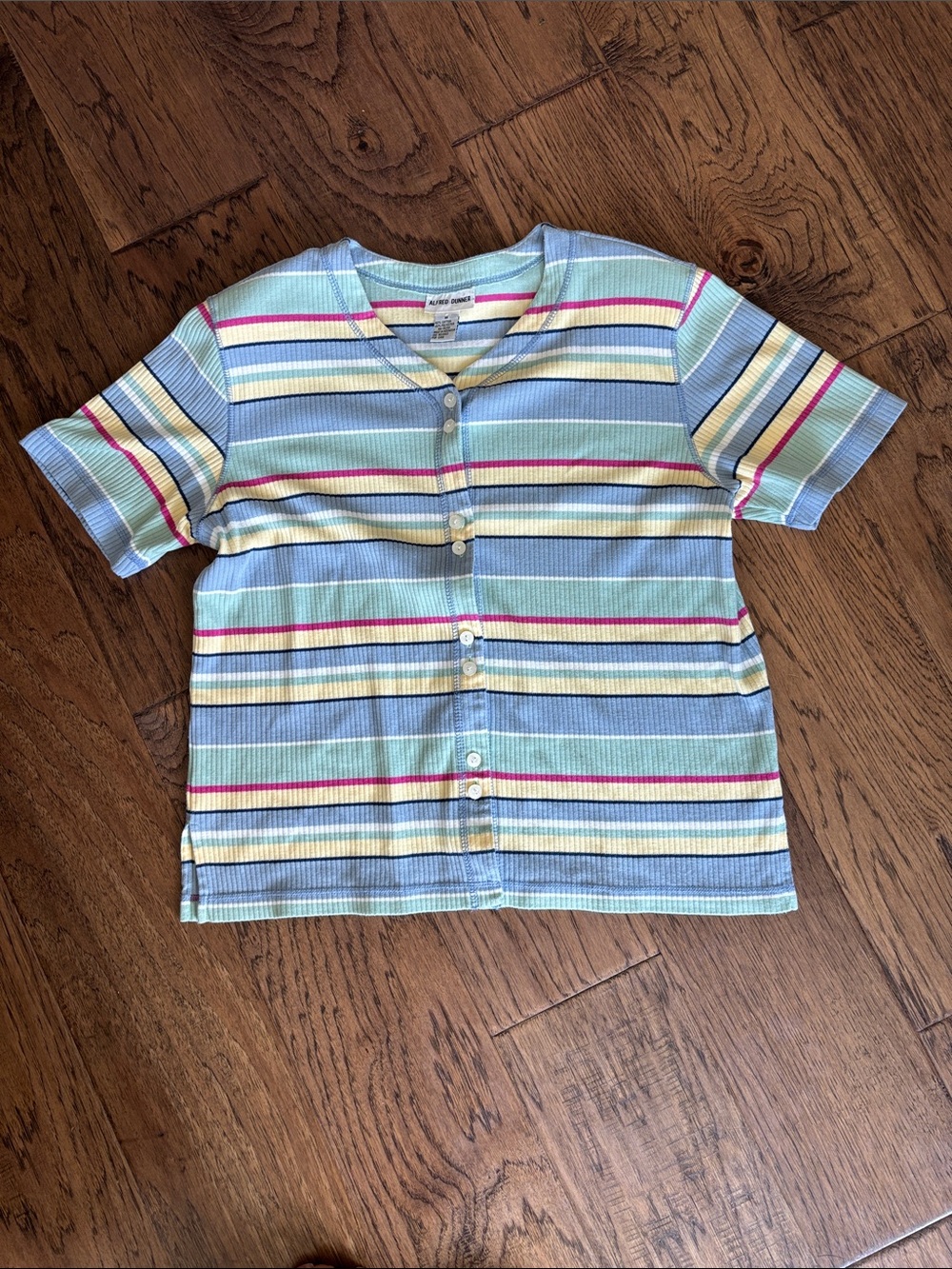Vintage Short Sleeve Button-Front Stripe Top